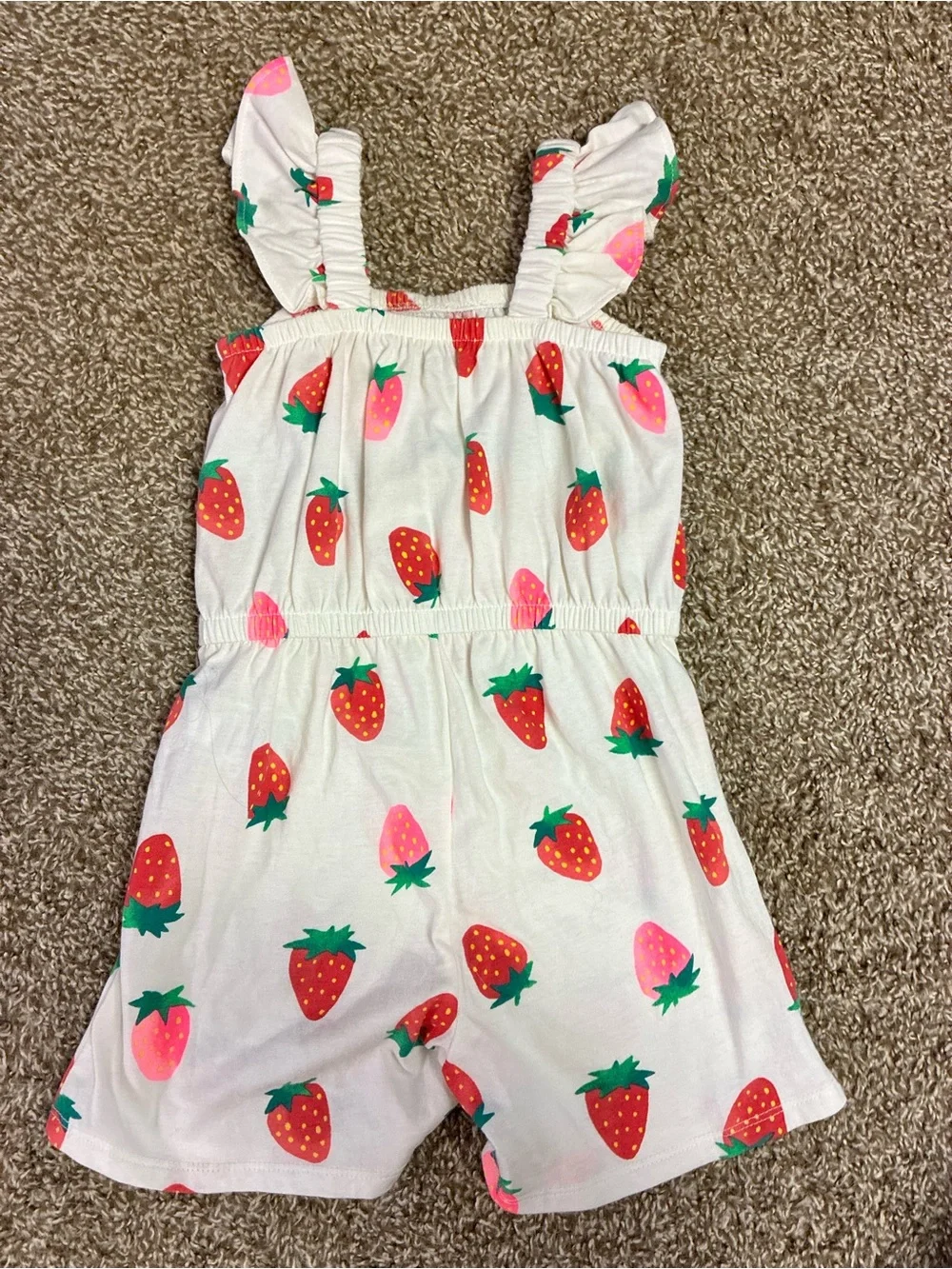 Old Navy White Strawberry Print Romper with Ruffle Straps